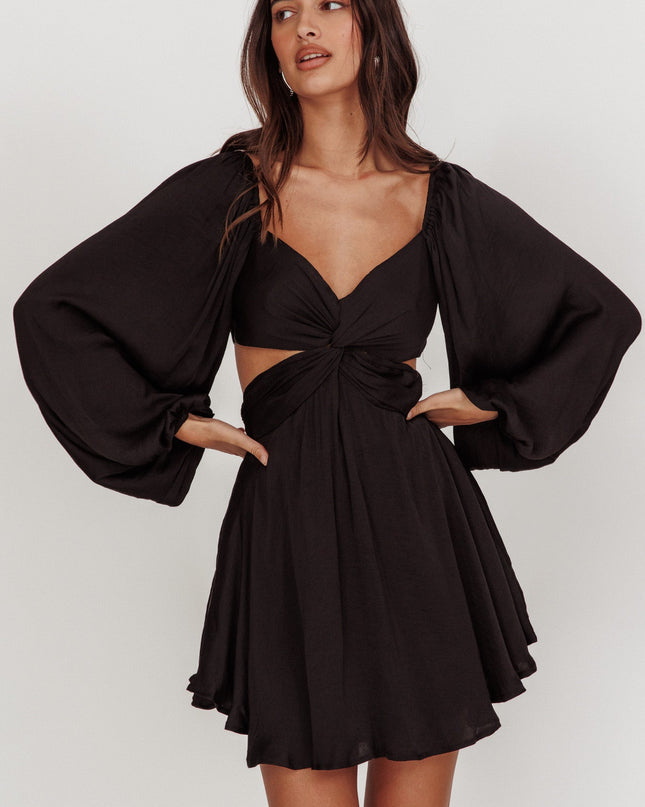 Black Balloon Sleeve Twist Mini Dress