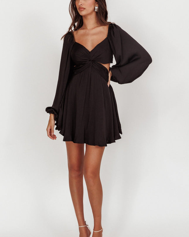 Black Balloon Sleeve Twist Mini Dress