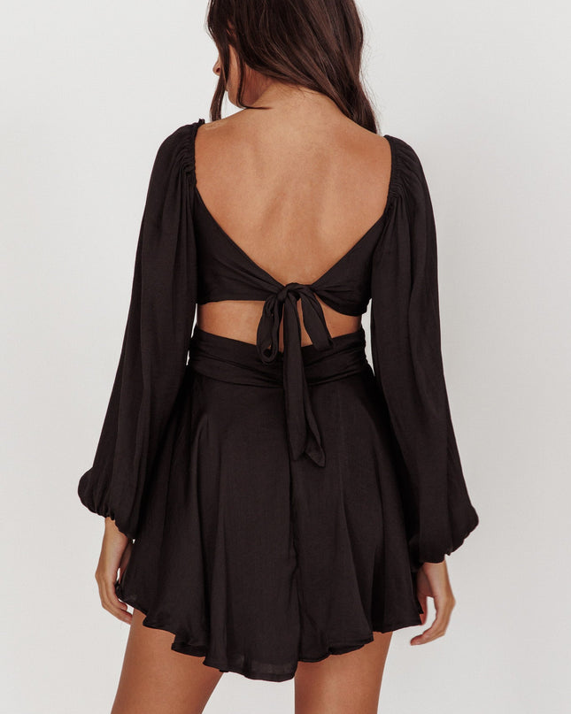 Black Balloon Sleeve Twist Mini Dress