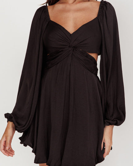 Black Balloon Sleeve Twist Mini Dress