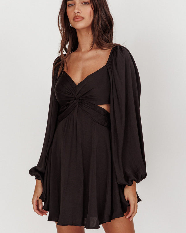 Black Balloon Sleeve Twist Mini Dress