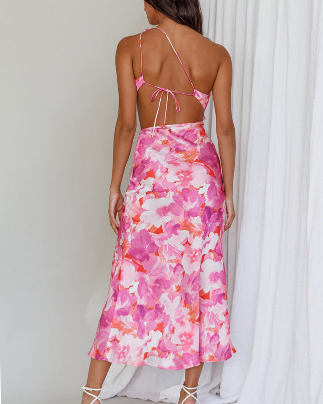 Pink Cut-Out Midi Dress Floral