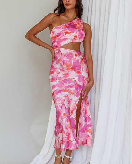 Pink Cut-Out Midi Dress Floral