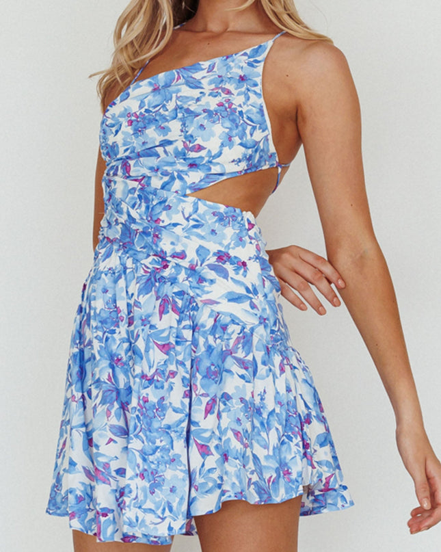 Blue Open Back Mini Dress Floral