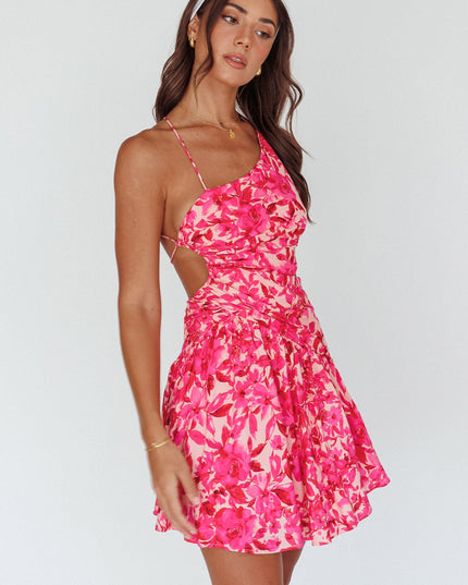 Pink Open Back Mini Dress Floral