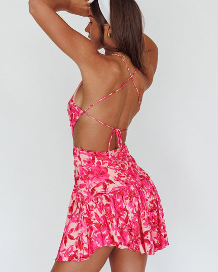 Pink Open Back Mini Dress Floral
