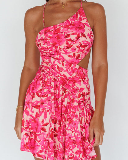 Pink Open Back Mini Dress Floral