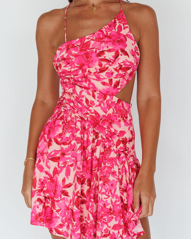 Pink Open Back Mini Dress Floral