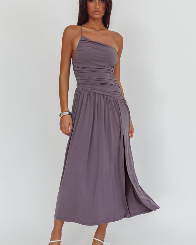Taupe One-Shoulder Maxi Dress