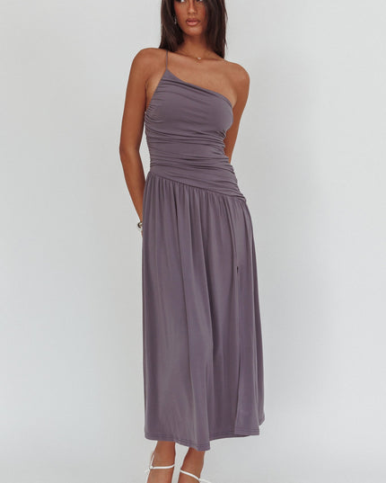Taupe One-Shoulder Maxi Dress