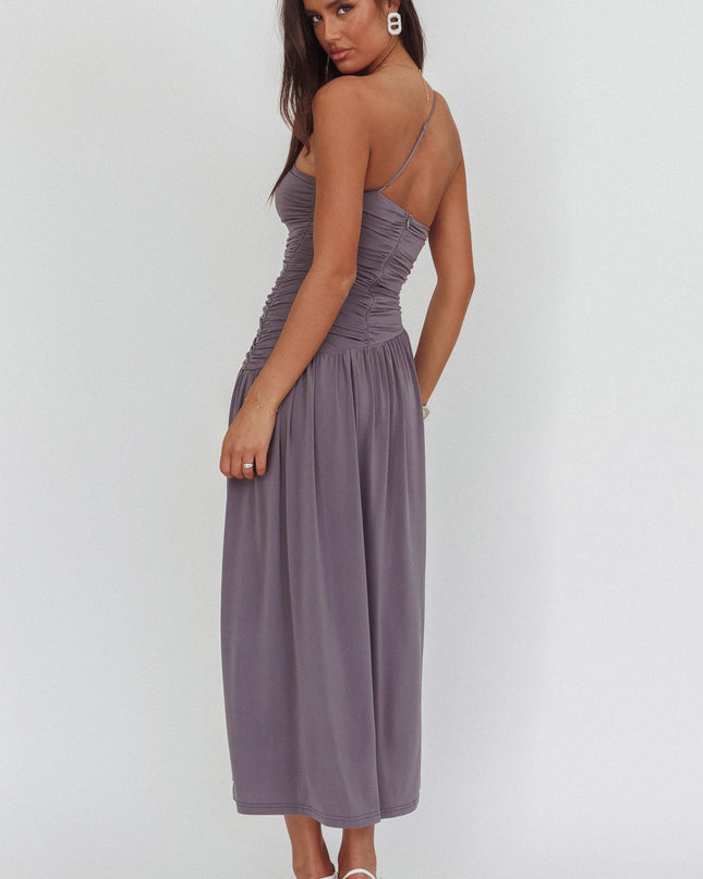 Taupe One-Shoulder Maxi Dress