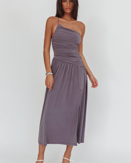 Taupe One-Shoulder Maxi Dress