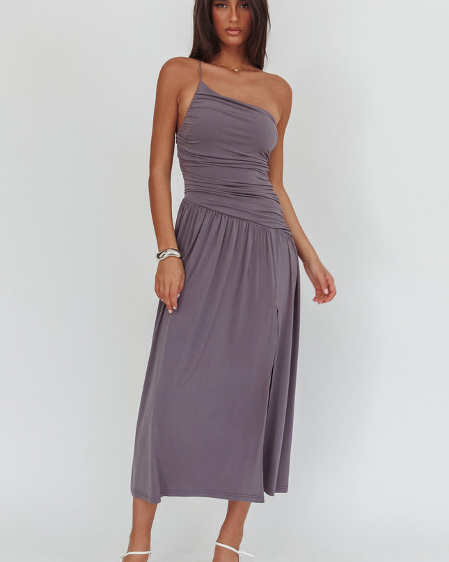 Taupe One-Shoulder Maxi Dress