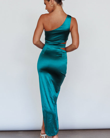 Green Night-Out One Shoulder Maxi Dress