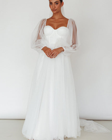White Sheer Sleeve Maxi Dress
