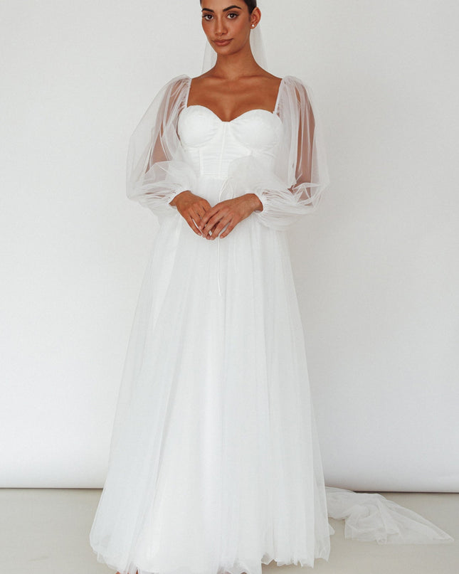 White Sheer Sleeve Maxi Dress