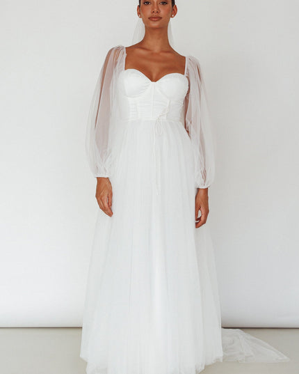 White Sheer Sleeve Maxi Dress