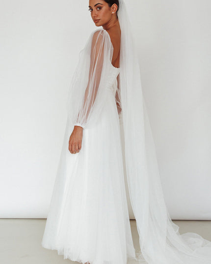 White Sheer Sleeve Maxi Dress
