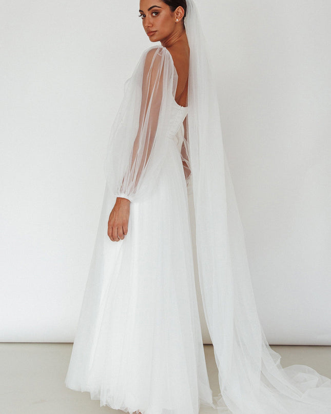 White Sheer Sleeve Maxi Dress