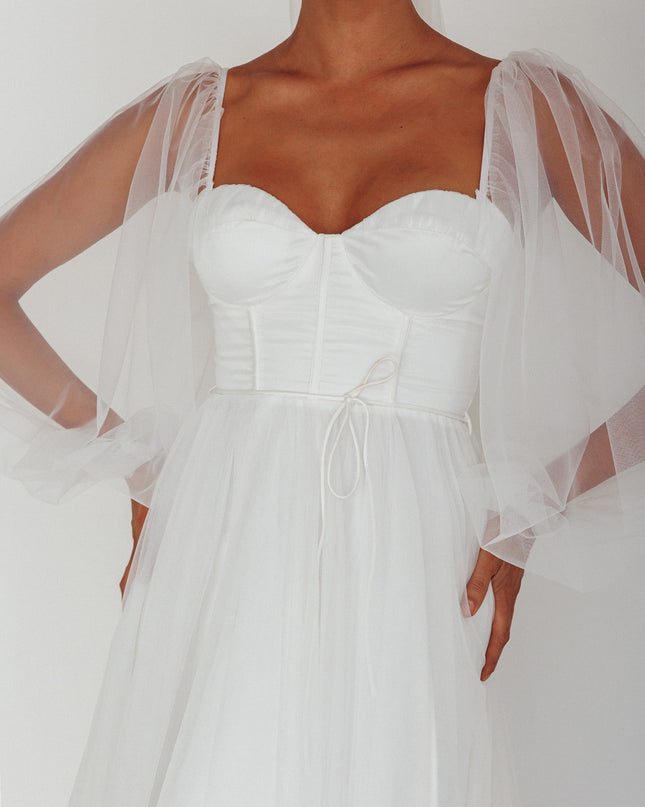 White Sheer Sleeve Maxi Dress