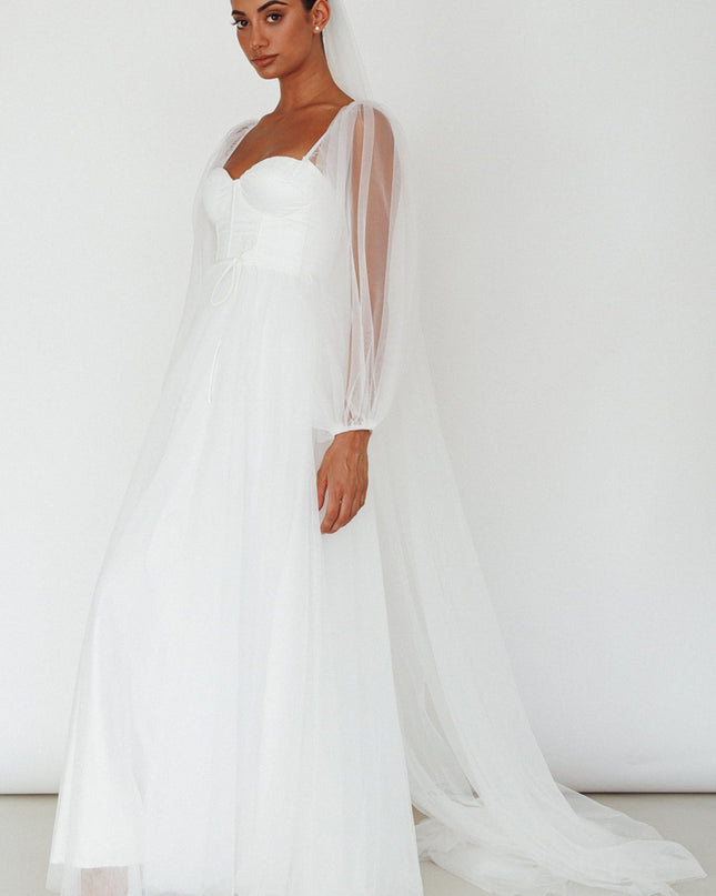 White Sheer Sleeve Maxi Dress
