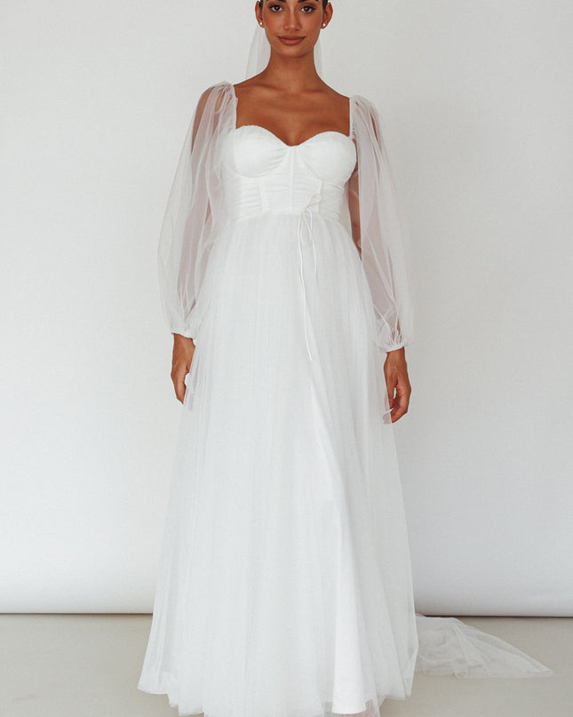 White Sheer Sleeve Maxi Dress