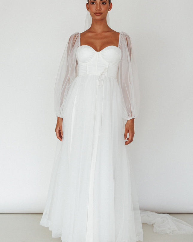White Sheer Sleeve Maxi Dress