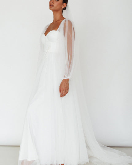 White Sheer Sleeve Maxi Dress