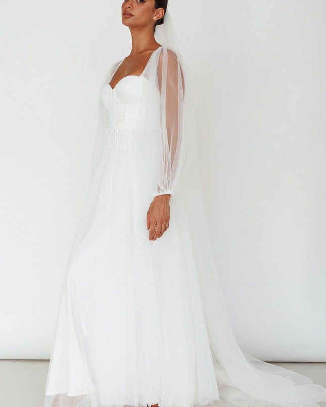 White Sheer Sleeve Maxi Dress