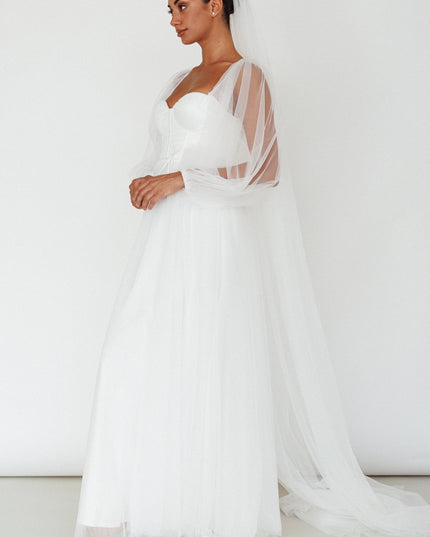 White Sheer Sleeve Maxi Dress