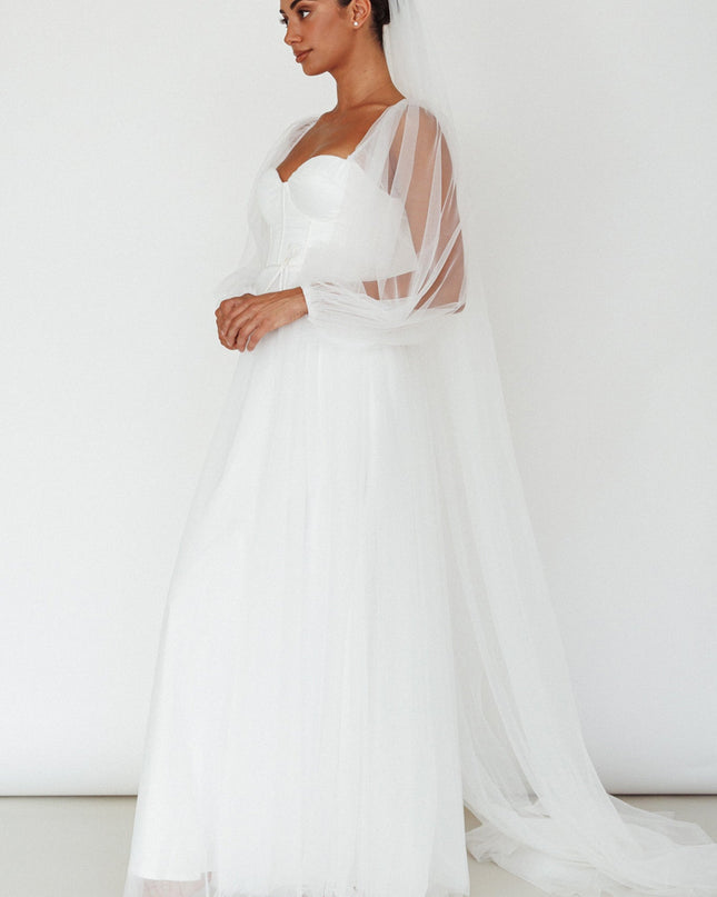 White Sheer Sleeve Maxi Dress