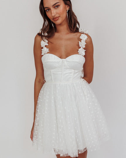 White Floral Strap Mini Dress