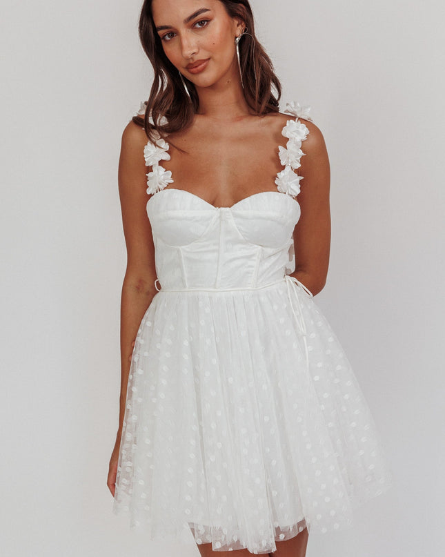 White Floral Strap Mini Dress