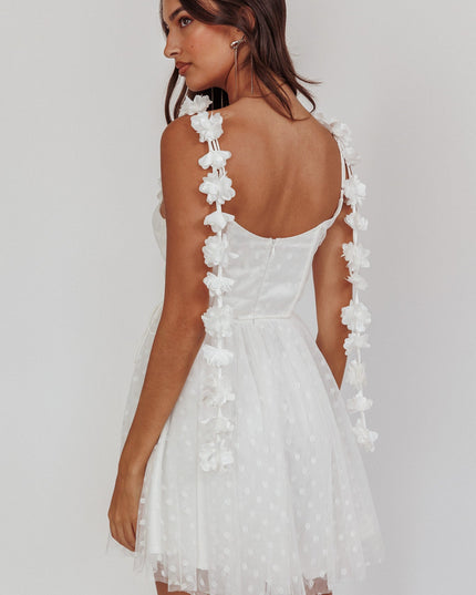 White Floral Strap Mini Dress