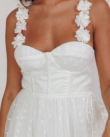 White Floral Strap Mini Dress