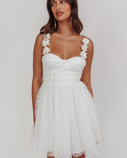 White Floral Strap Mini Dress