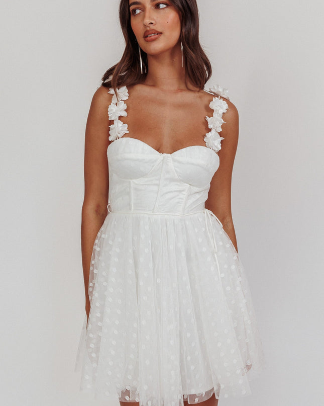 White Floral Strap Mini Dress