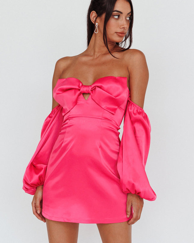 Pink Off-Shoulder Bow Mini Dress
