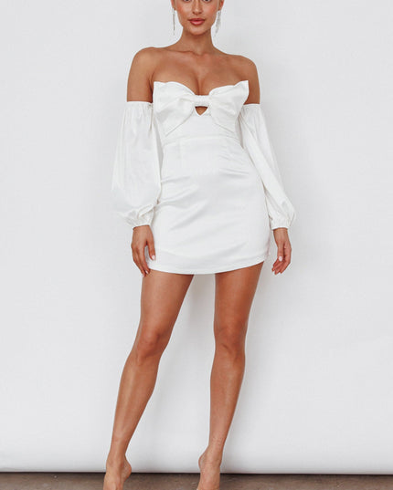 White Off-Shoulder Bow Mini Dress
