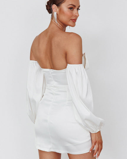 White Off-Shoulder Bow Mini Dress