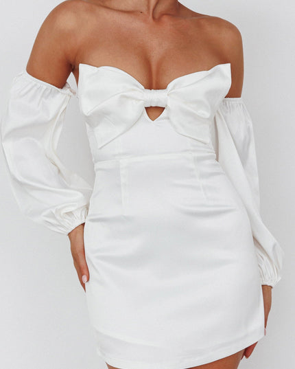 White Off-Shoulder Bow Mini Dress