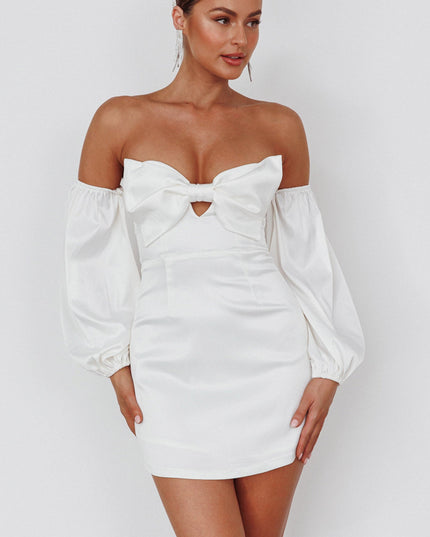 White Off-Shoulder Bow Mini Dress
