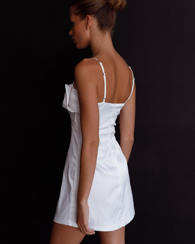 White Bow Diamante Mini Dress
