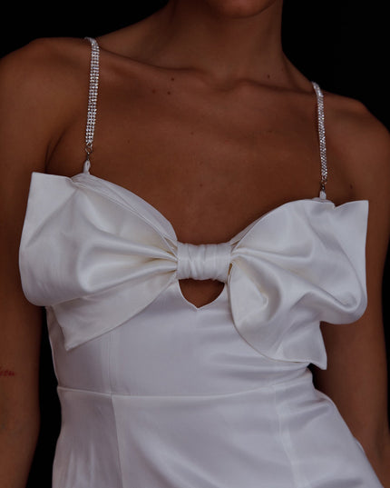 White Bow Diamante Mini Dress
