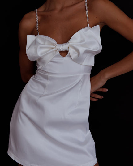 White Bow Diamante Mini Dress