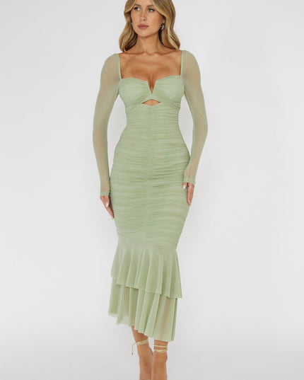 Mint Long Sleeve Fishtail Midi Dress