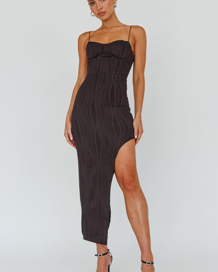 Black Silver Screen Queen Thigh Split Maxi Dress Stripe