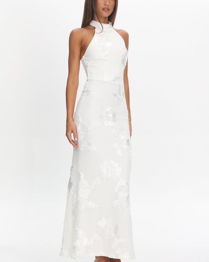 White Halterneck Maxi Dress Embellished