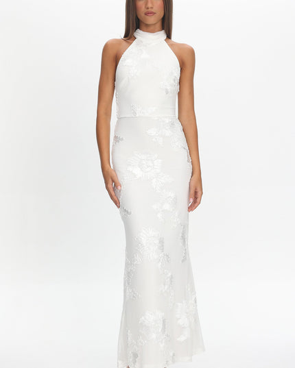 White Halterneck Maxi Dress Embellished
