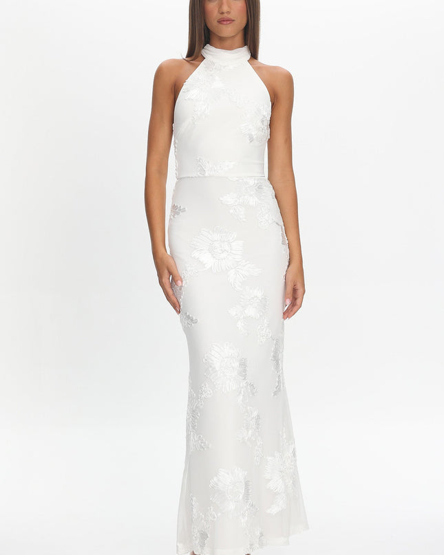 White Halterneck Maxi Dress Embellished